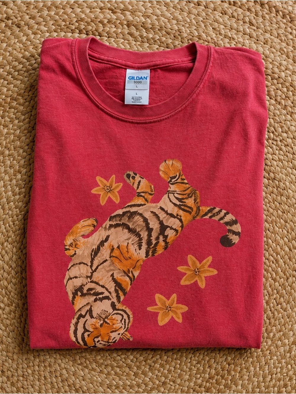 Gildan Red Tee with Orange Tiger Graphic - Picture 2 of 4